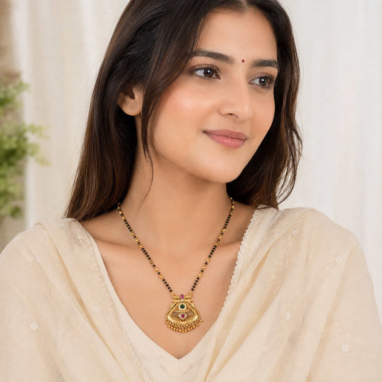 Stunning stone antique gold mangalsutra set