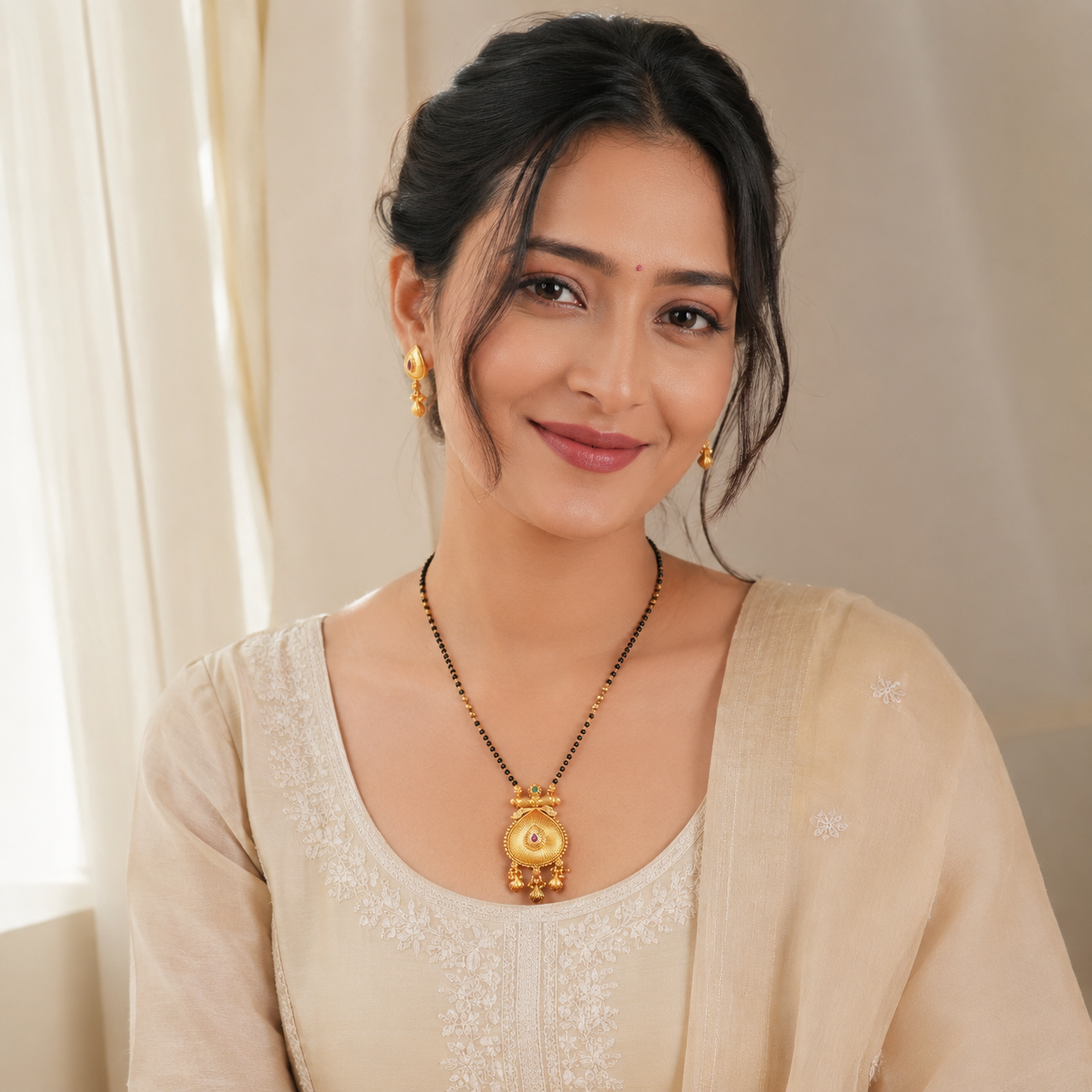 Plain antique gold stone mangalsutra set