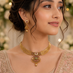 Beautiful antique gold kundan rajwadi necklace set