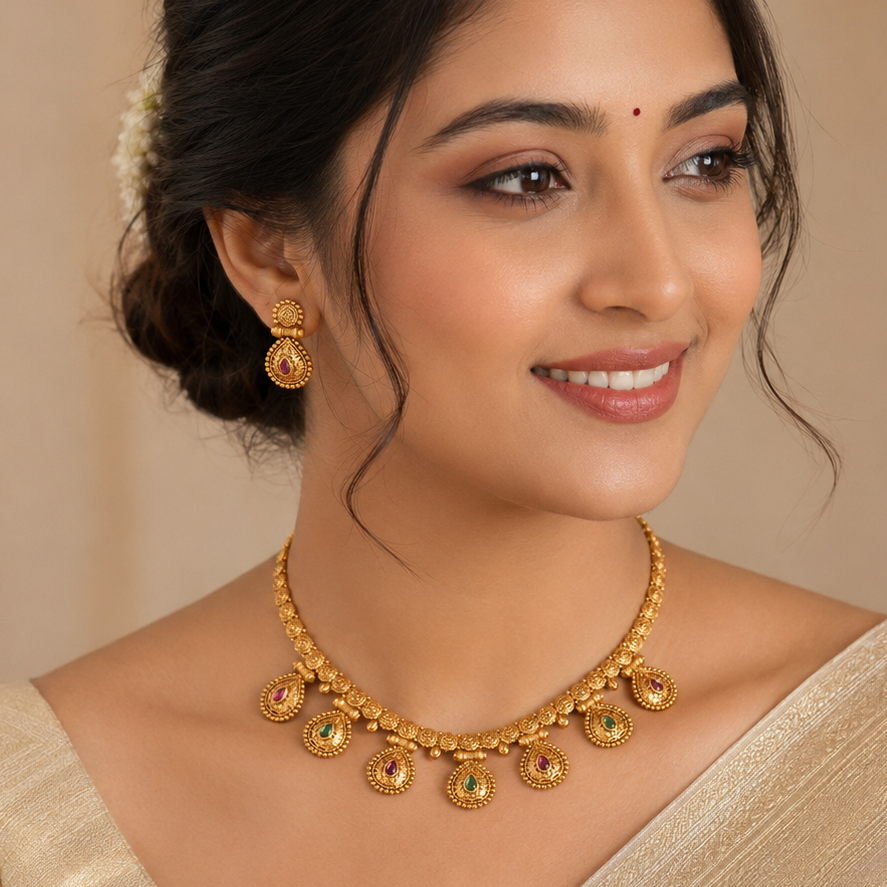 Antique gold stone necklace set