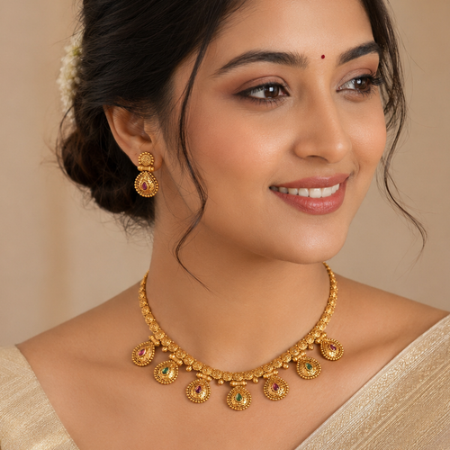 Antique gold stone necklace set