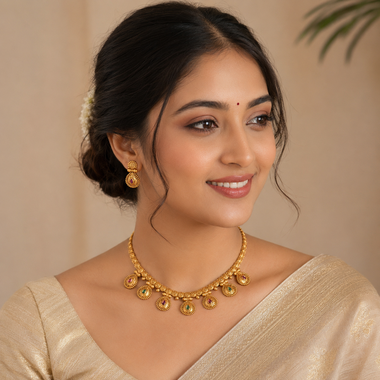 Antique gold stone necklace set