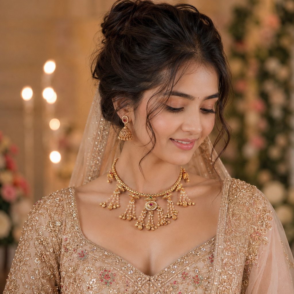 Stunning antique gold zaria tassel necklace set