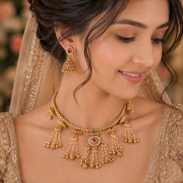 Stunning antique gold zaria tassel necklace set