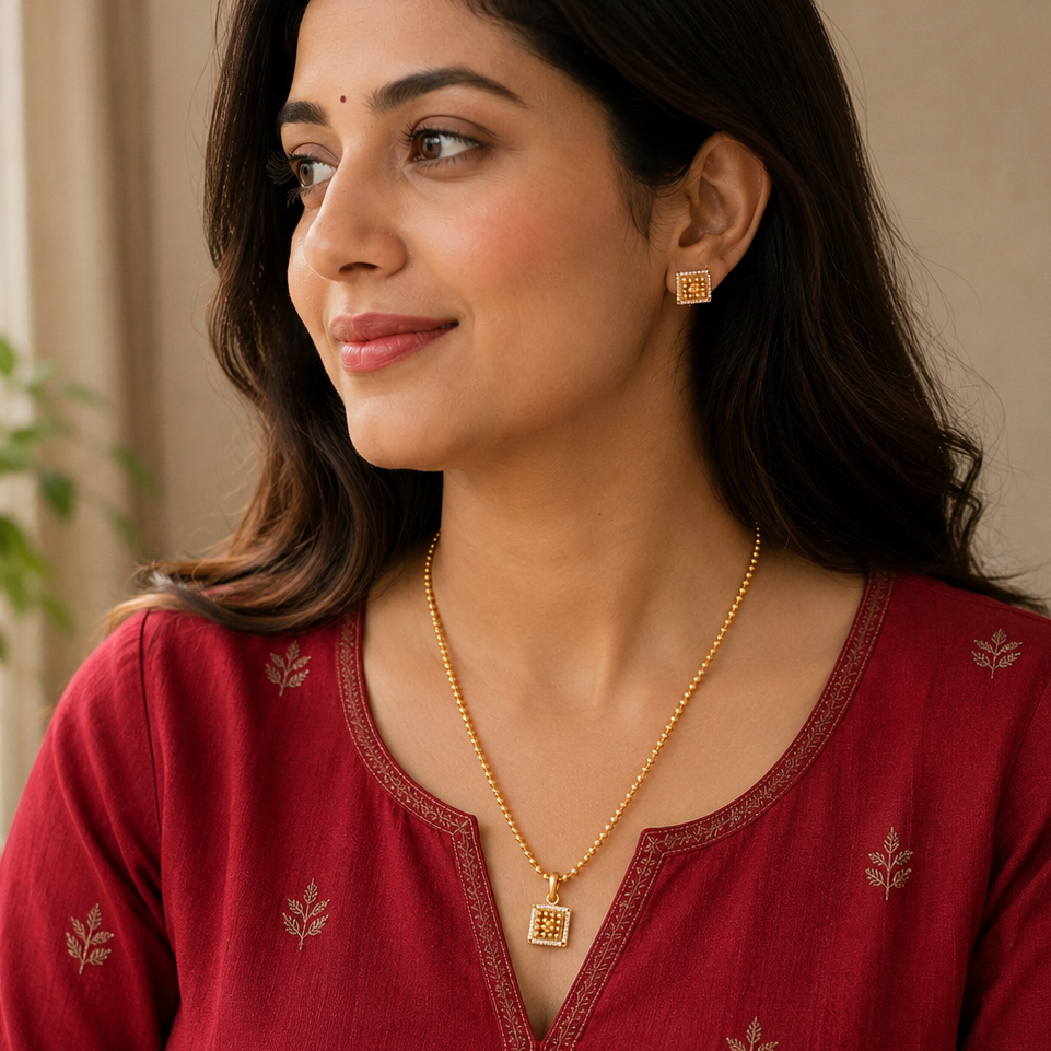 Cute elegant pearl gold plated pendant set