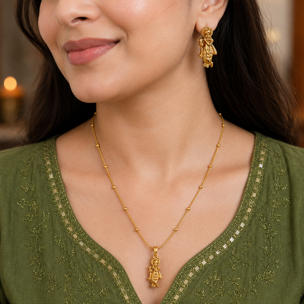 Elegant gold plated krishna pendant set