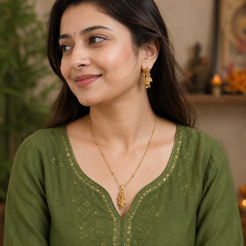 Elegant gold plated krishna pendant set