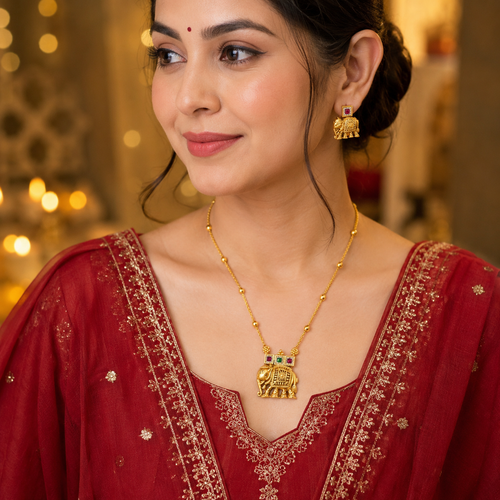 Beautiful elephant gold plated pendant set