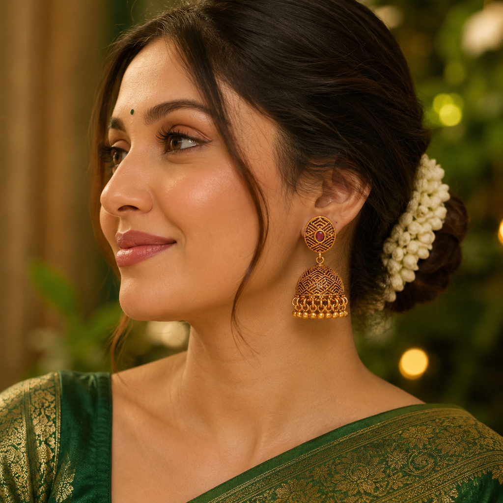 Beautiful stone gold ball jhumka earring