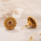 Stunning cute ruby antique gold stud