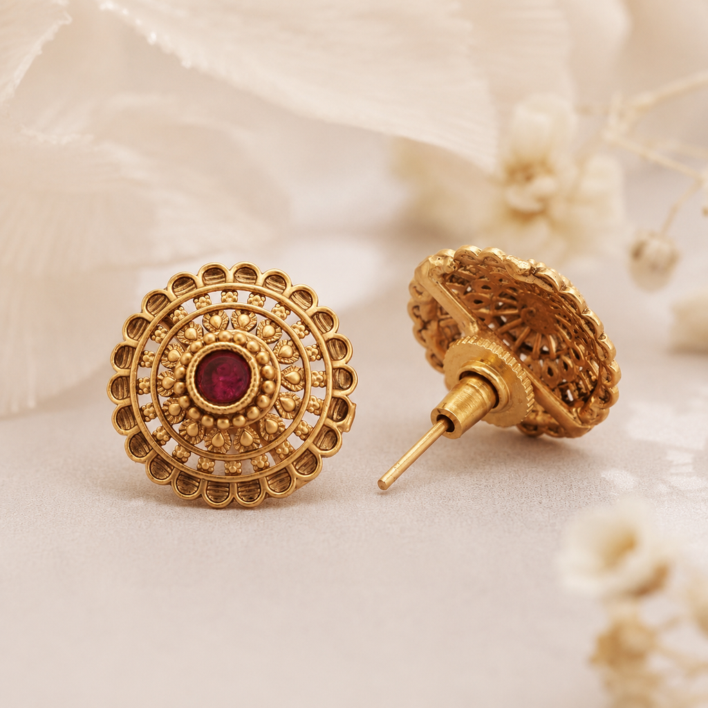 Stunning ruby stone floral stud earring