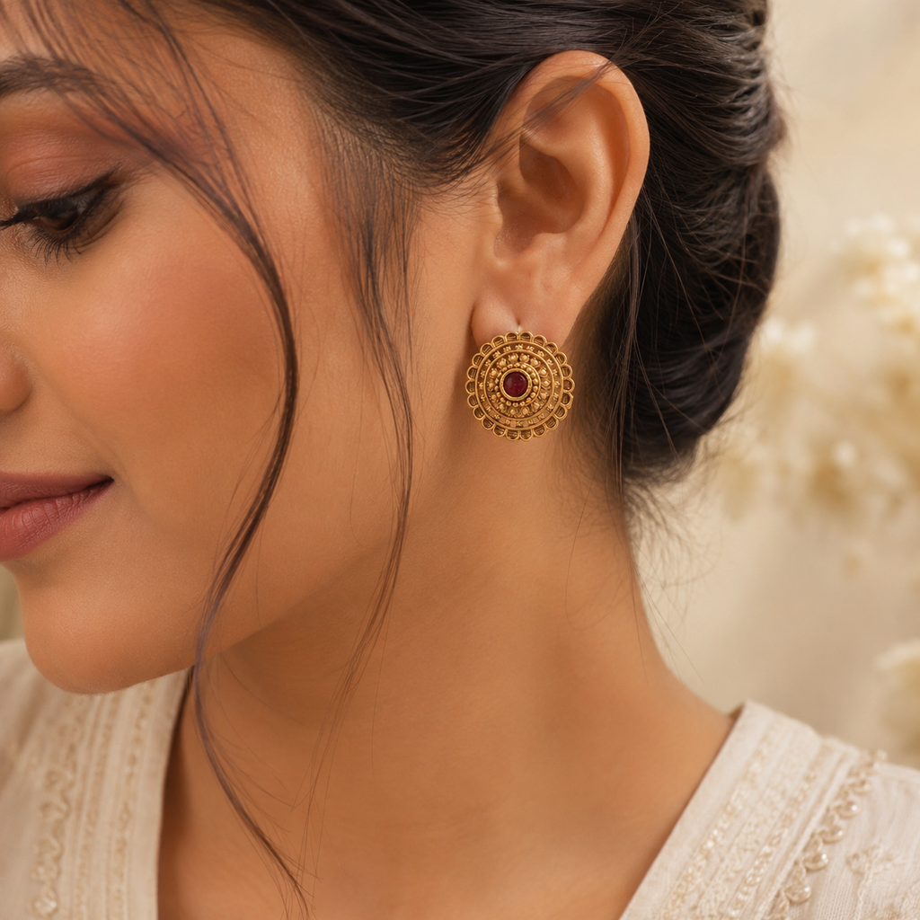 Stunning ruby stone floral stud earring