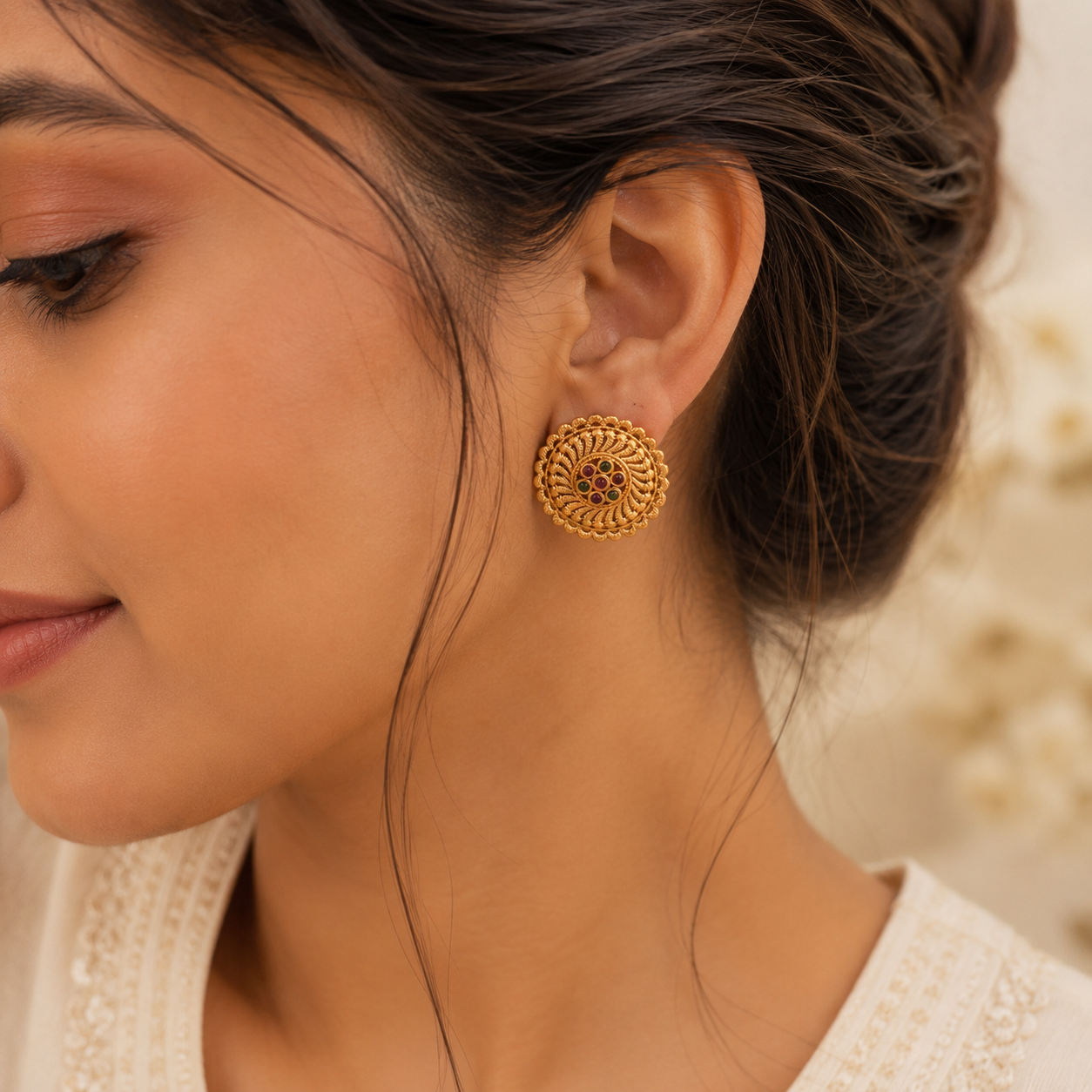 Stunning round stone stud earring