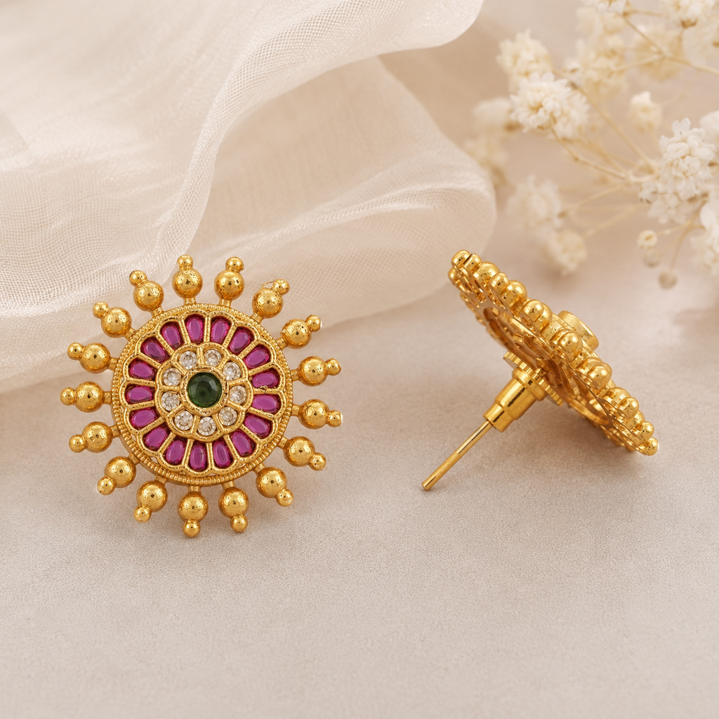 Amazing antique gold ruby stud earring