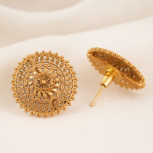Plain antique gold floral stud