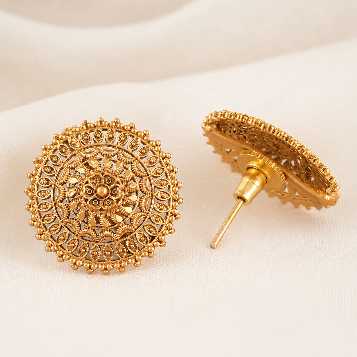 Plain antique gold floral stud