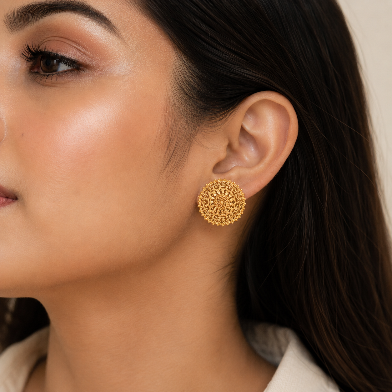Plain antique gold floral stud