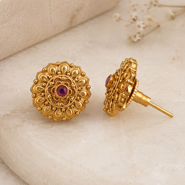 Beautiful stone stud gold plated earring