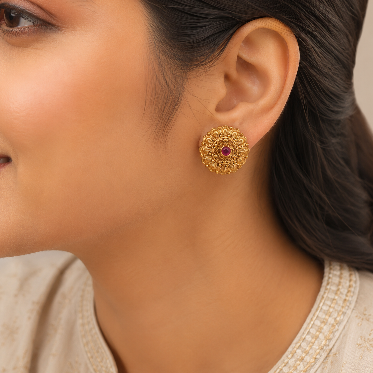 Beautiful stone stud gold plated earring