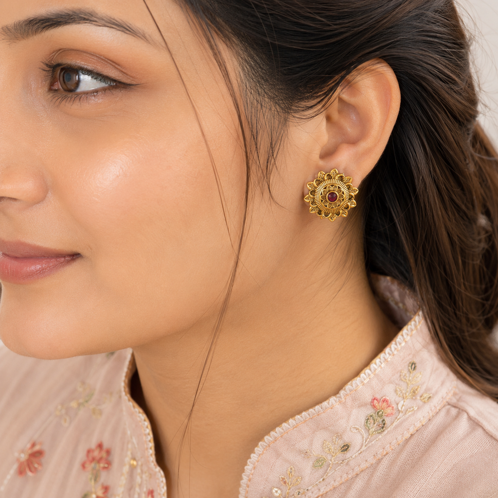 Bold gold plated stone stud earring
