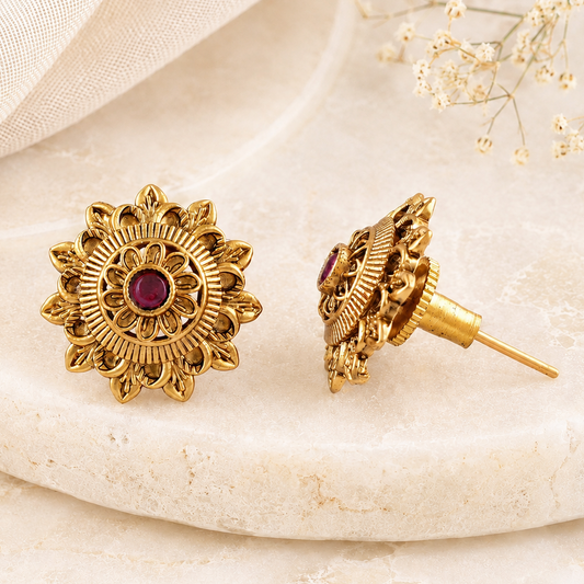 Bold gold plated stone stud earring