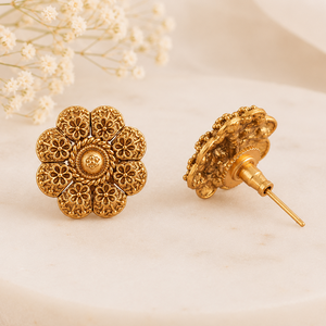 Cute floral antique gold stud