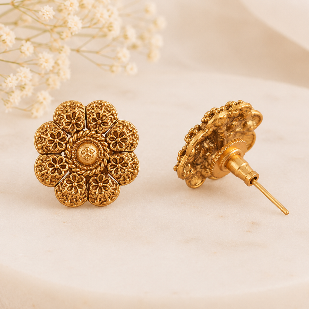 Cute floral antique gold stud