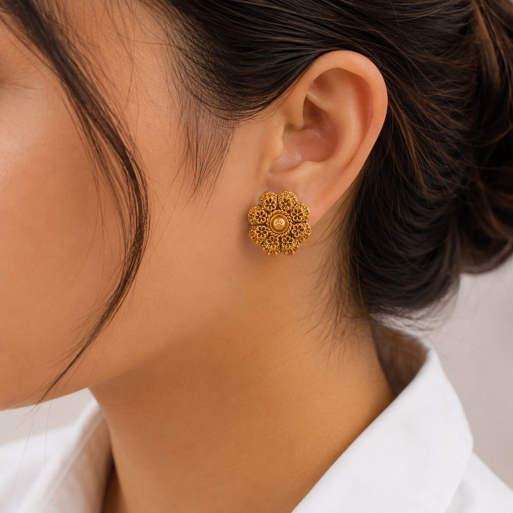 Cute floral antique gold stud