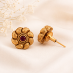 Cute antique gold floral ruby stone stud earring