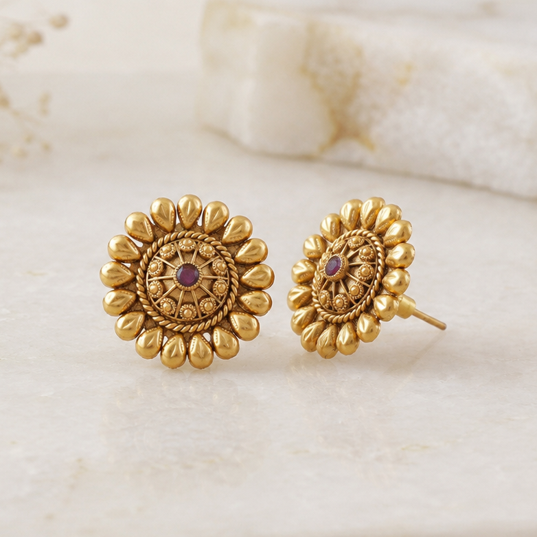 Beautiful gold plated  floral stud earring