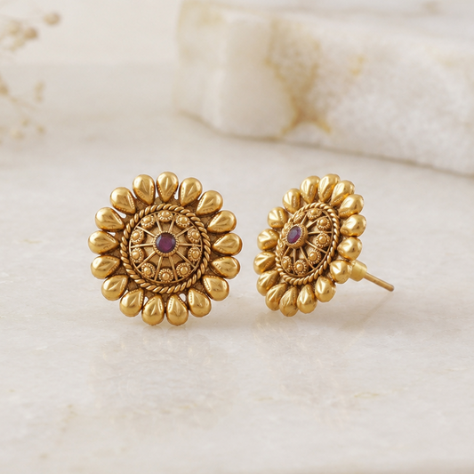 Beautiful gold plated  floral stud earring