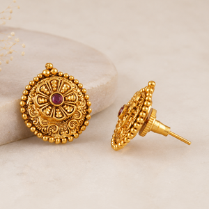 Stunning cute ruby antique gold stud earring