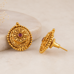 Stunning cute ruby antique gold stud earring
