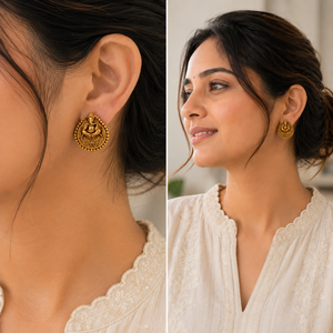 Cute antique gold Lord Ganesha stud earring I Temple jewellery