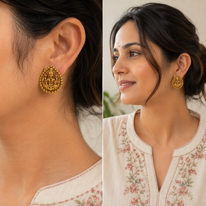 Cute antique gold small lakshmi stud earring I Temple jewellery
