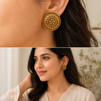 Round antique gold plated plain stud earring