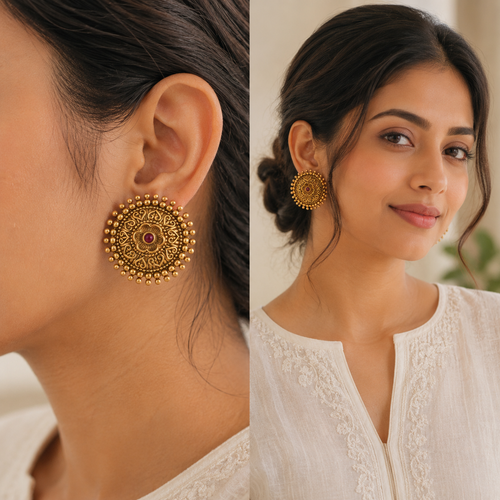 Antique gold plated ruby stone stud earring