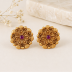 Stunning red stone antique gold stud earring
