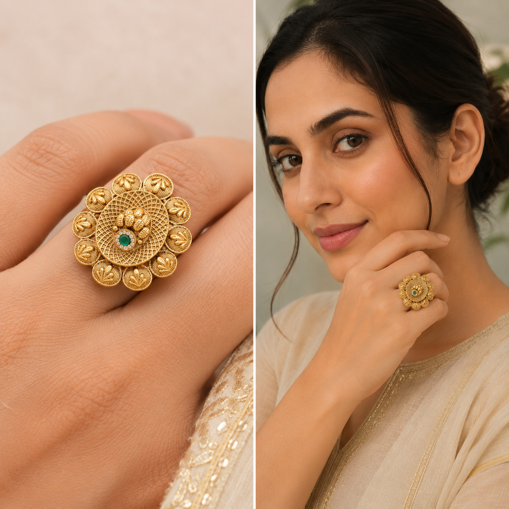 Stunning high gold floral finger ring