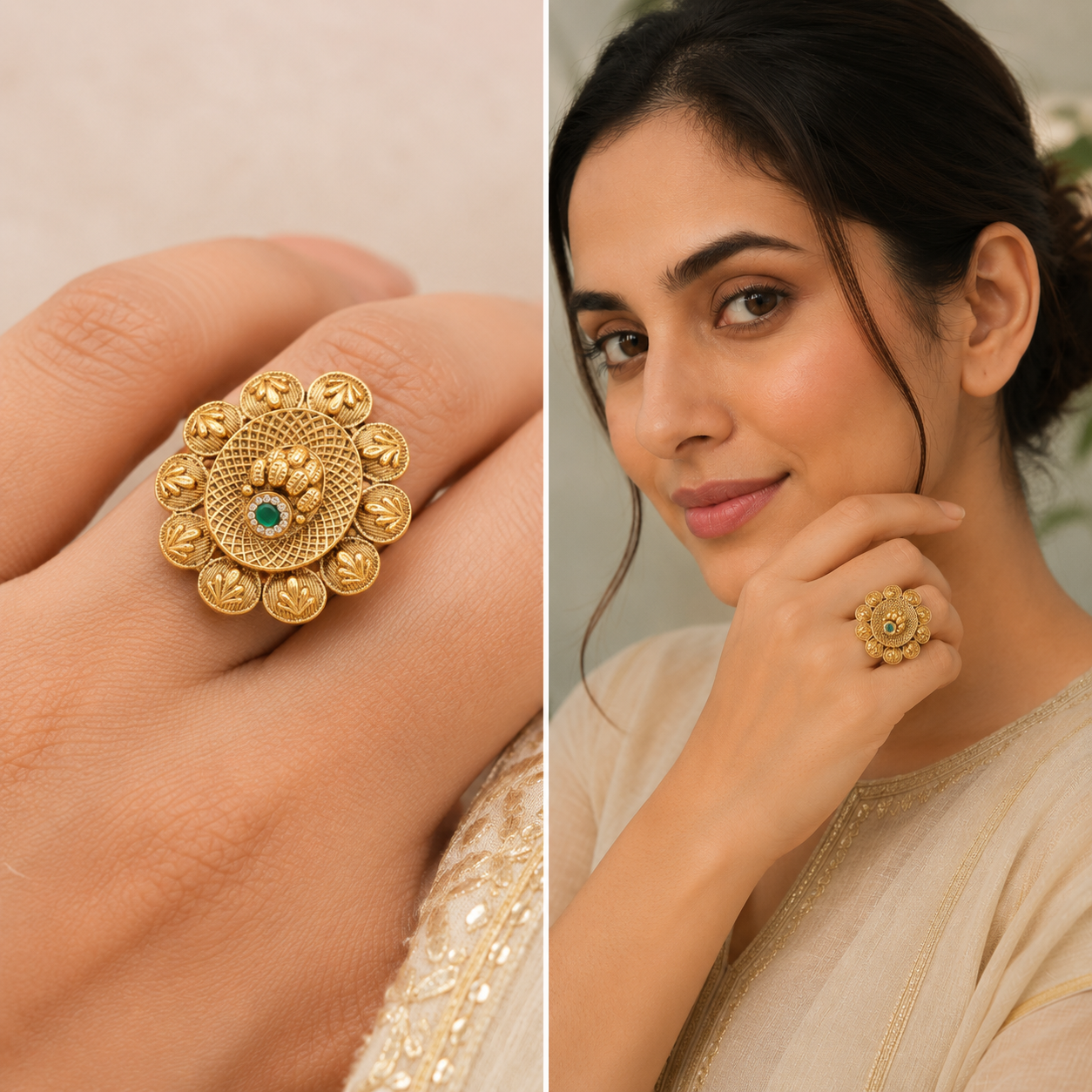 Stunning high gold floral finger ring