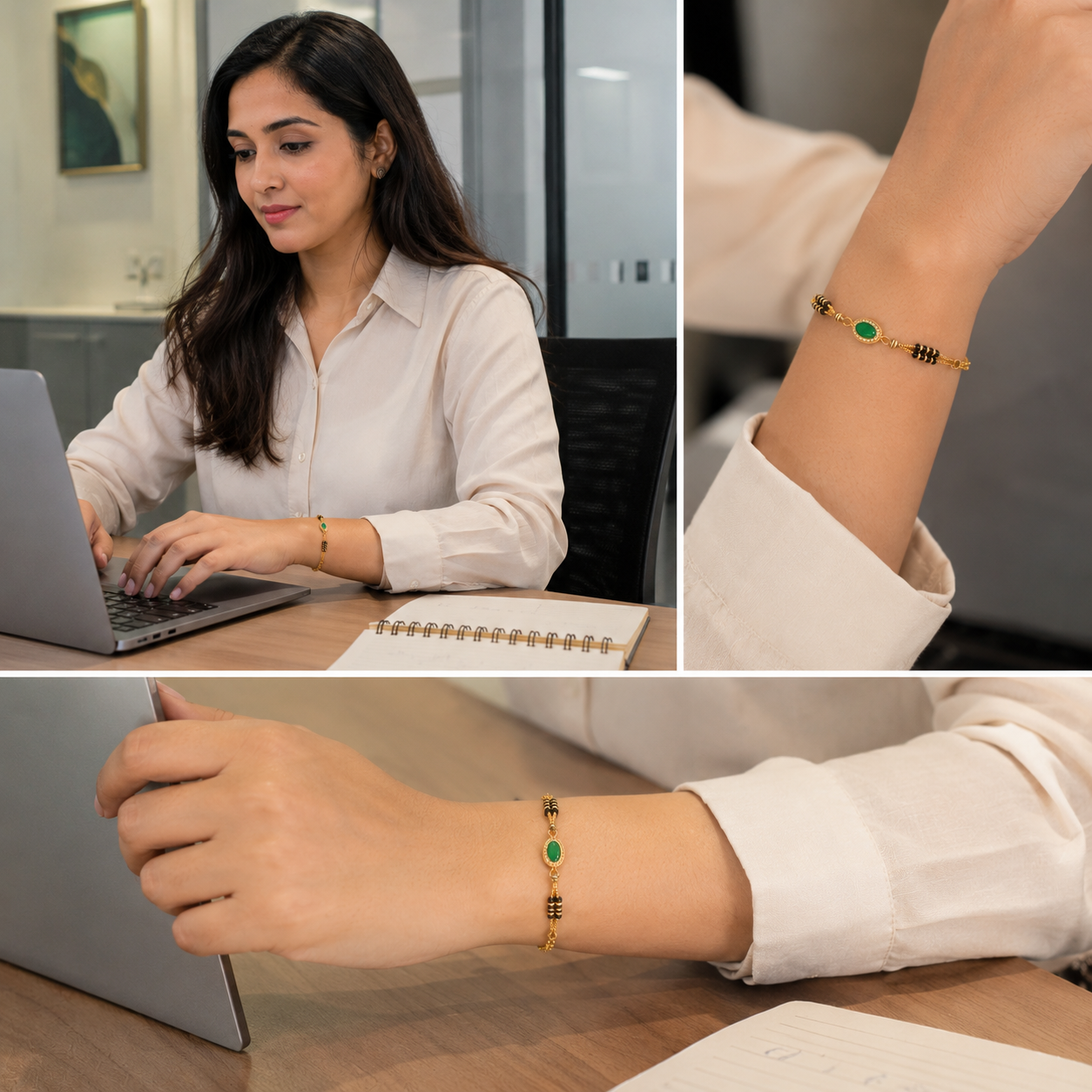 Cute sleek emerald stone mangalsutra bracelet