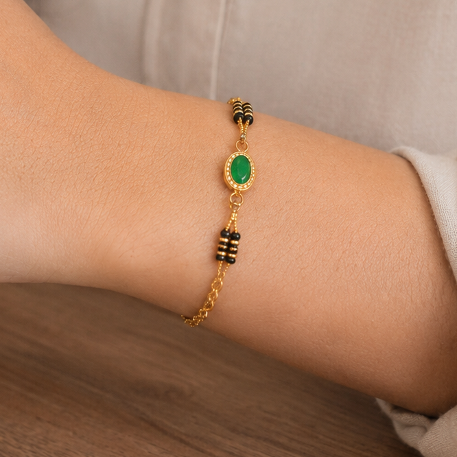 Cute sleek emerald stone mangalsutra bracelet