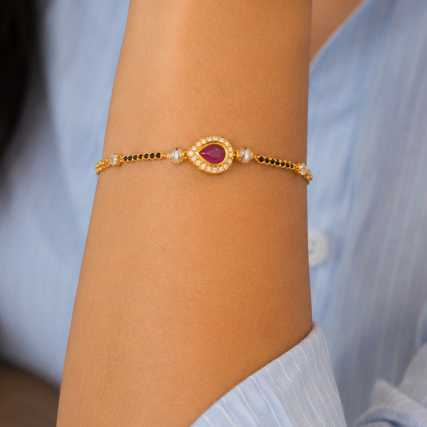 Cute elegant ruby gold mangalsutra bracelet