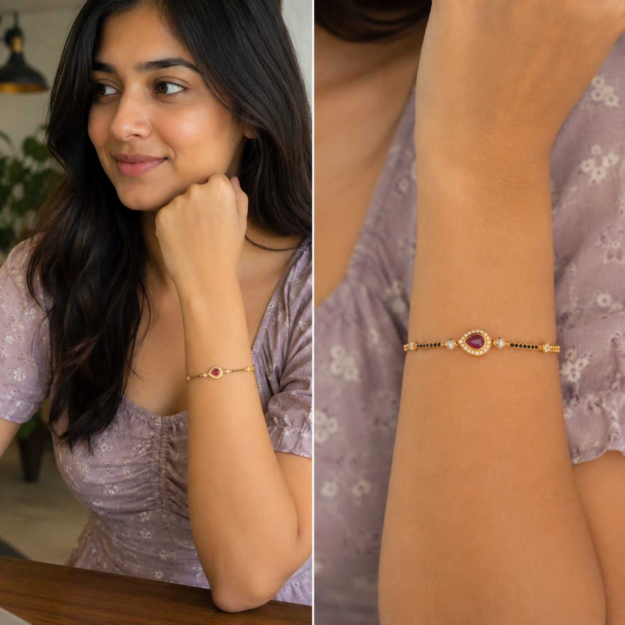 Cute elegant ruby gold mangalsutra bracelet