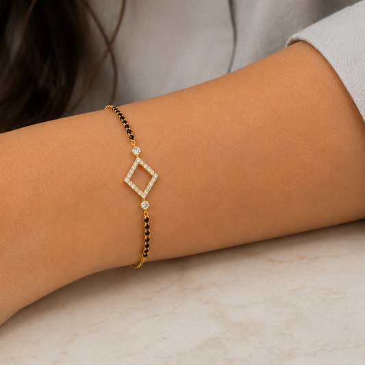 Cute sleek diamond antique gold mangalsutra bracelet