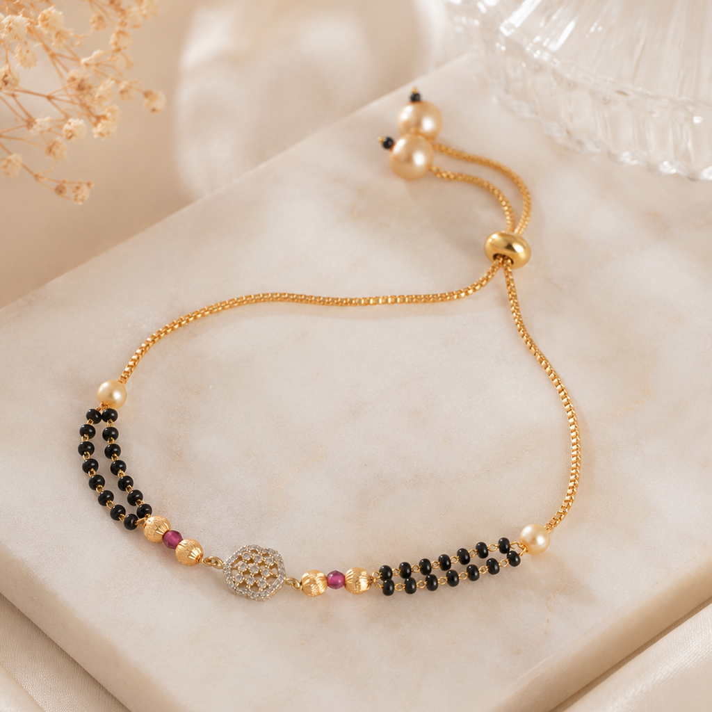 Sleek gold plated free size mangalsutra bracelet