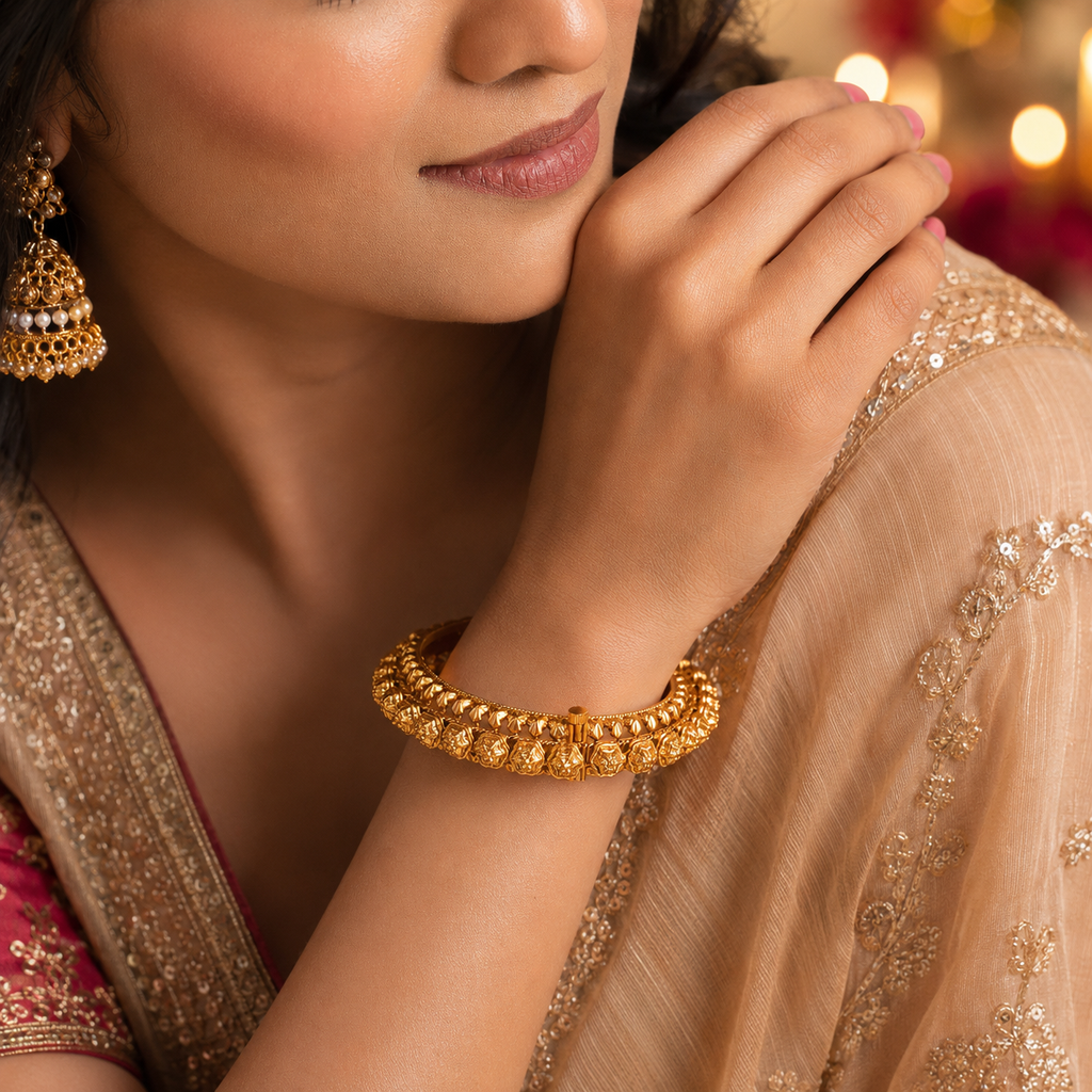 Stunning plain antique gold pacheli kada bangle