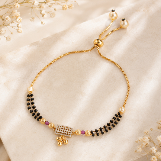Gold plated free size stone bracelet