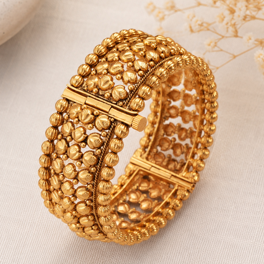 Gorgeous plain antique gold broad openable kada bangle