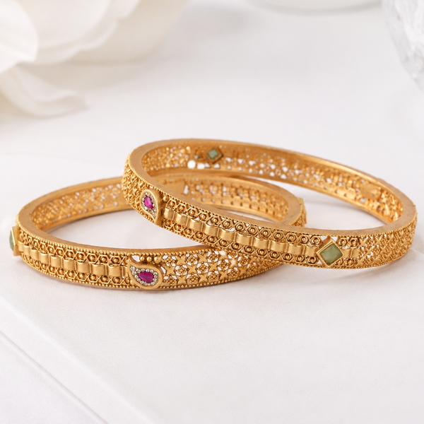 Cute antique gold mint stone bangle set